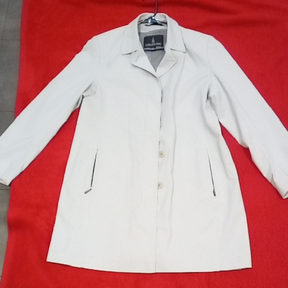 London Fog White Trench Coat Classic Collar Mid-Thigh Length